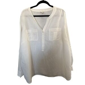 Talbots Tunic 2X White Roll Tab Oversized Coastal Vacation Summer Beach Popover